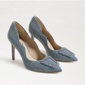 Sam Edelman Harriett Beaded Pointed Toe Heel Washed New Blue Size 7